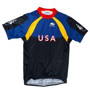 Voler Cycling Jersey Mens Large Blue Black USA Graphic Raglan Quarter Zip Biking